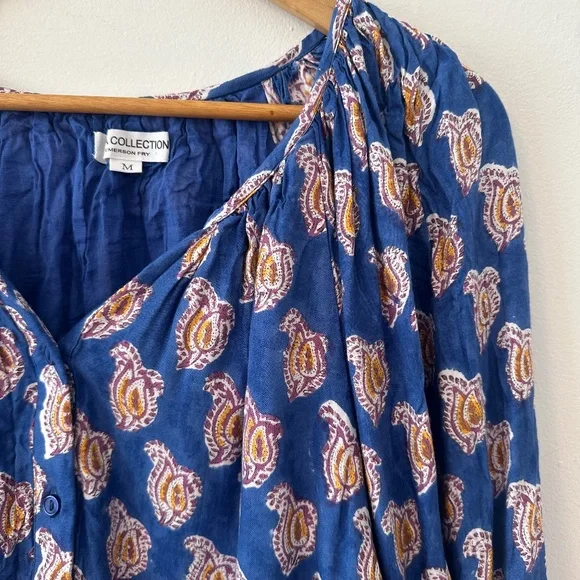 Emerson Fry Frances Blouse in Blue Paisley Flowers | Size Medium - Picture 4 of 13